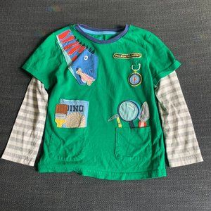 Boden green paleontologist applique shirt, 5-6Y